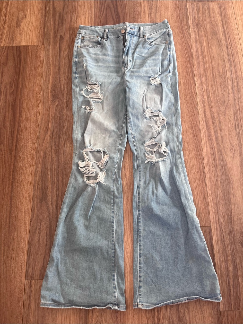 American Eagle Outfitters Light Blue Distressed Flare Jeans